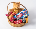 Cesta de Chocolate e Pelúcia com flor de kalandiva
